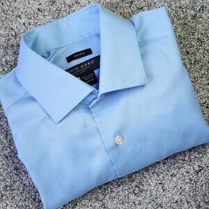PRONTO UOMO Men's Light Blue Dress Shirt 15.5 34/35  100% Cotton Non-Iron